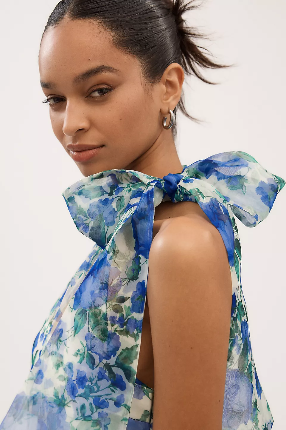 Turtleneck Scarf Floral Organza Maxi Dress