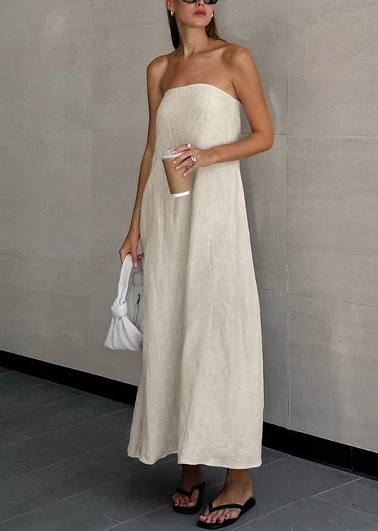 Cotton and Linen Tube Top Holiday Style High Waist Dress