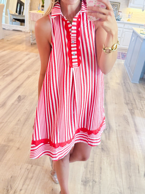 Stripe Scallop Trim Mini Dress