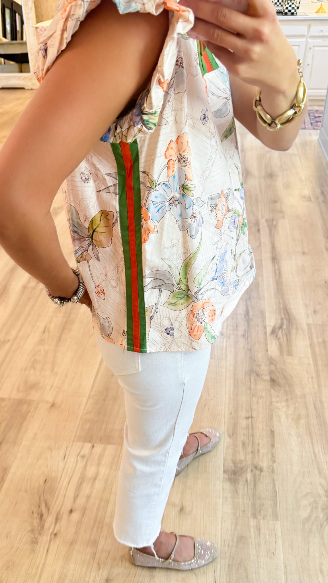 Blush Contrast Floral Puff Sleeve Top