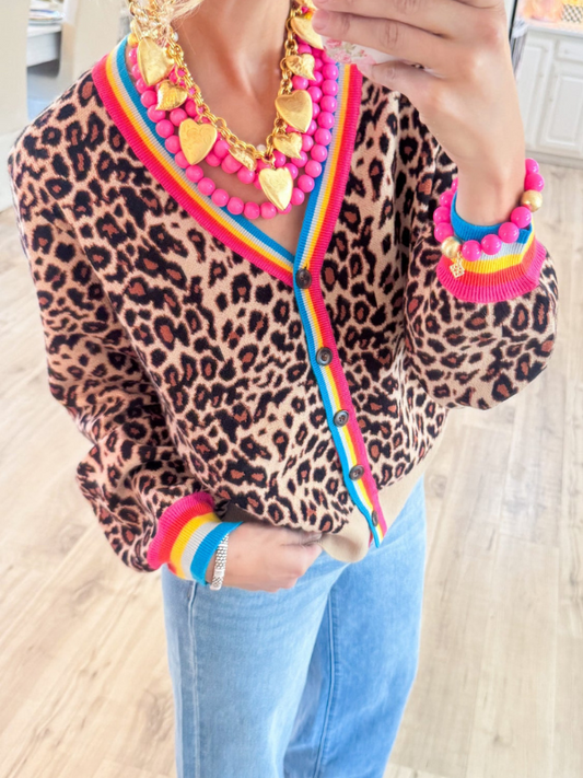 Leopard Contrast Stripe Cardigan