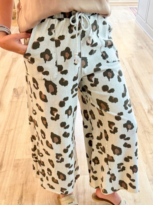 Cheetah Print Mineral Washed Wide Leg Pants