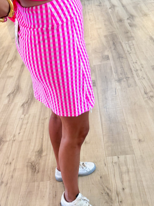 Pink plaid skirt