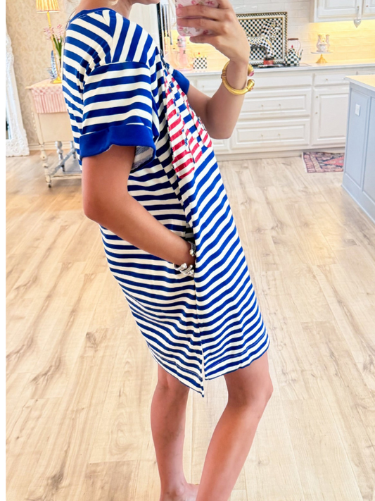 Blue Stripe USA Patch Dress