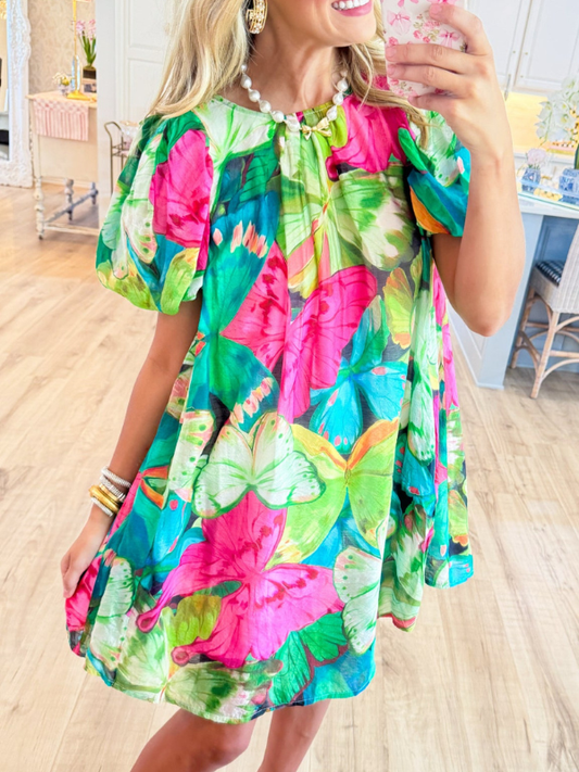 Mix Tropical Print Mini Dress