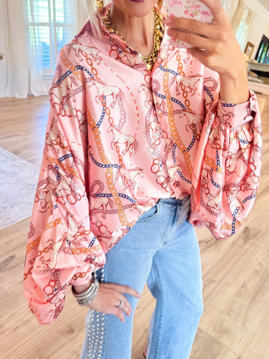Pink Horse Print Blouse