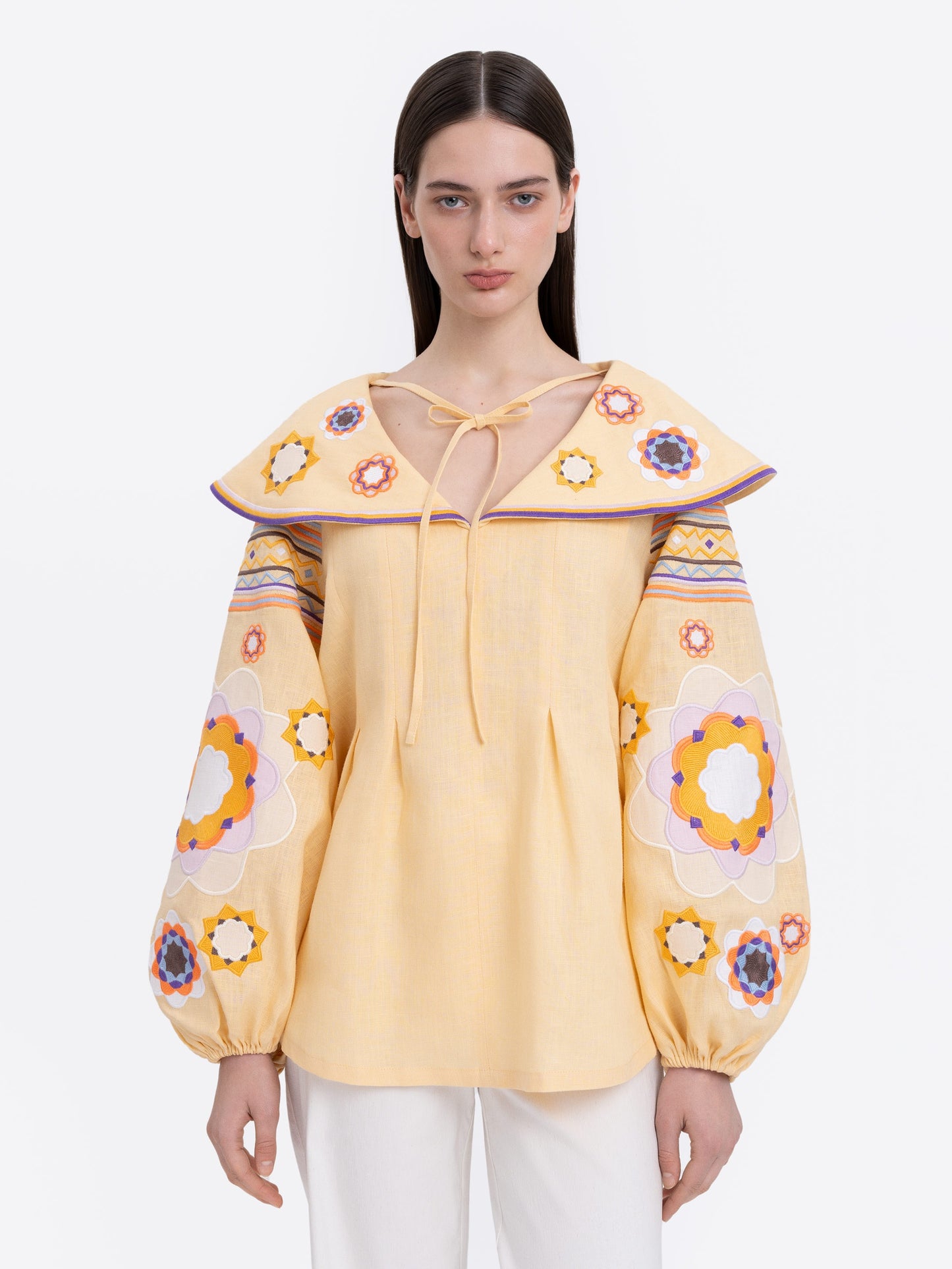 Sunshine Yellow Linen Wide Collar Shirt