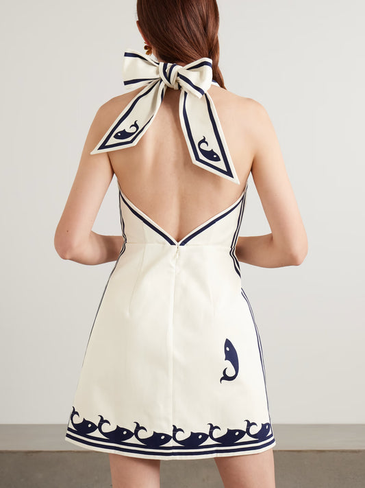 Marine Organic Cotton Halter Neck Mini Dress
