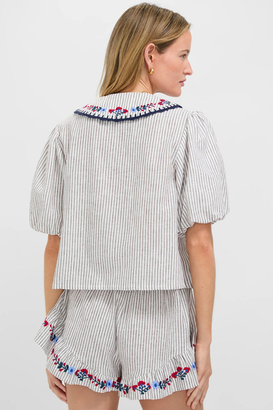 Tan Stripe Embroidery Suit