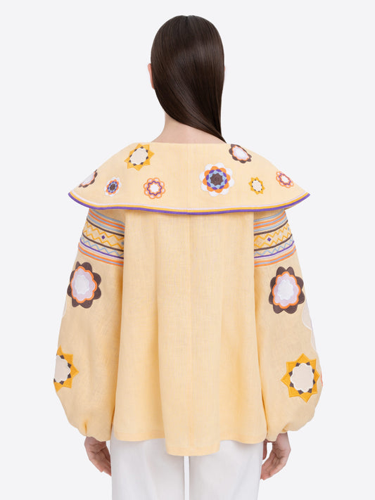 Sunshine Yellow Linen Wide Collar Shirt