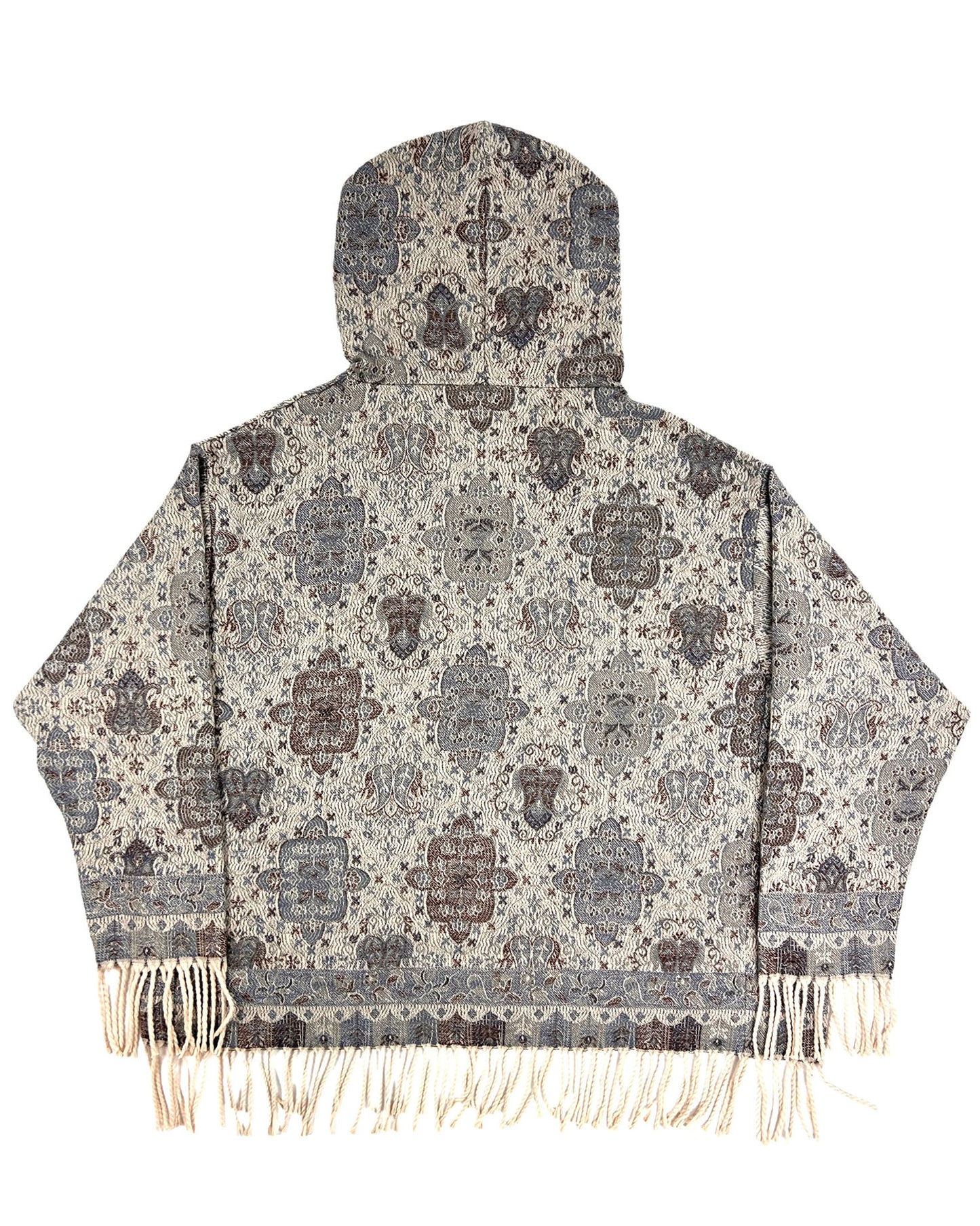 Oversized Patterned Hoodie with Fringe Trim