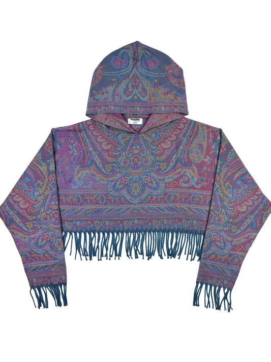 Fringed Cropped Patterned Hoodie