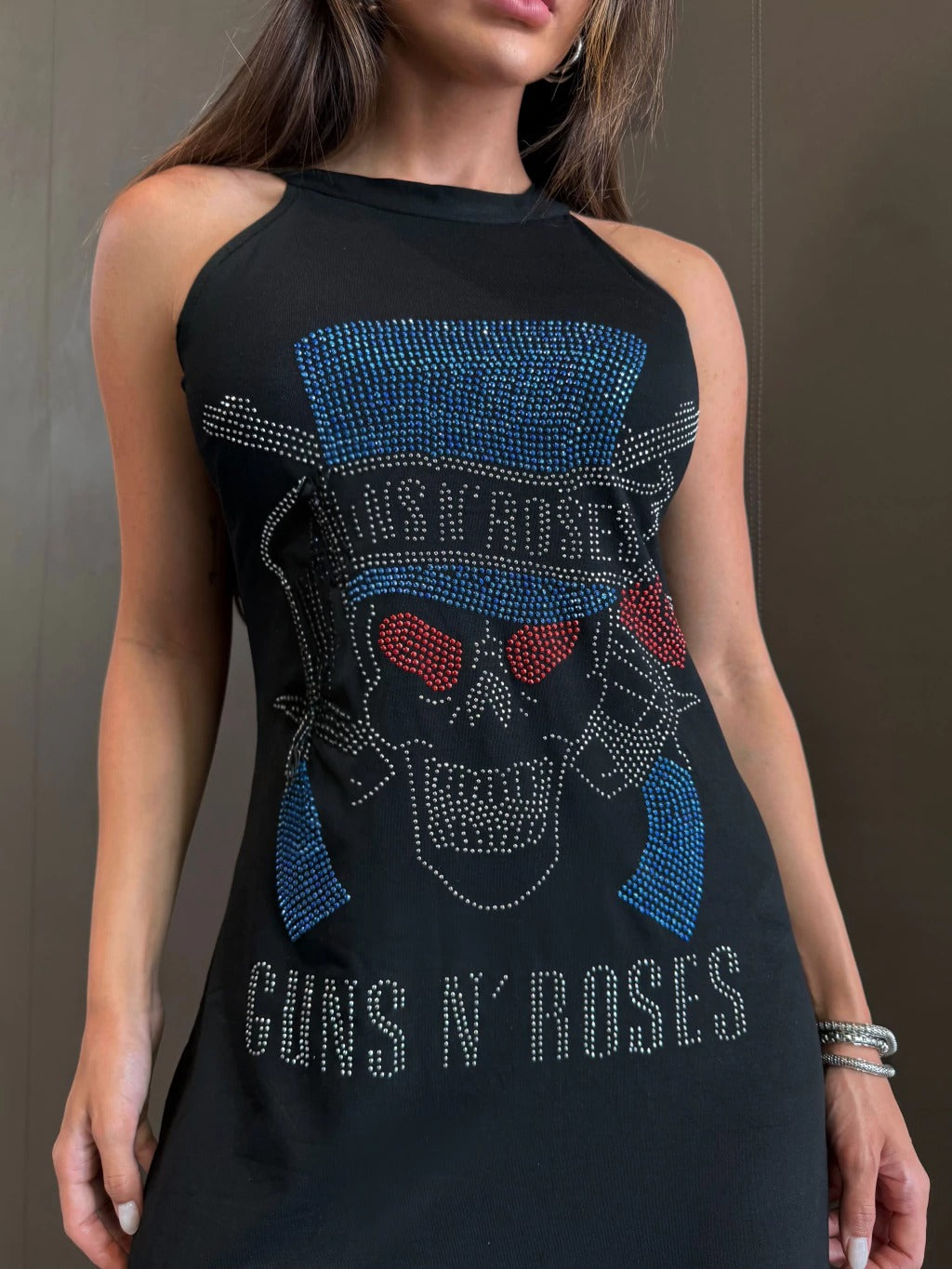 Rhinestone Studded Rock Glam Maxi Dress