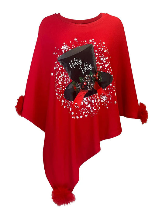Festive Top Hat Knit Poncho T-Shirt
