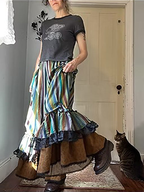 Stripes/Floral Super Flared Wide Ruffle Maxi Bloomers Pants