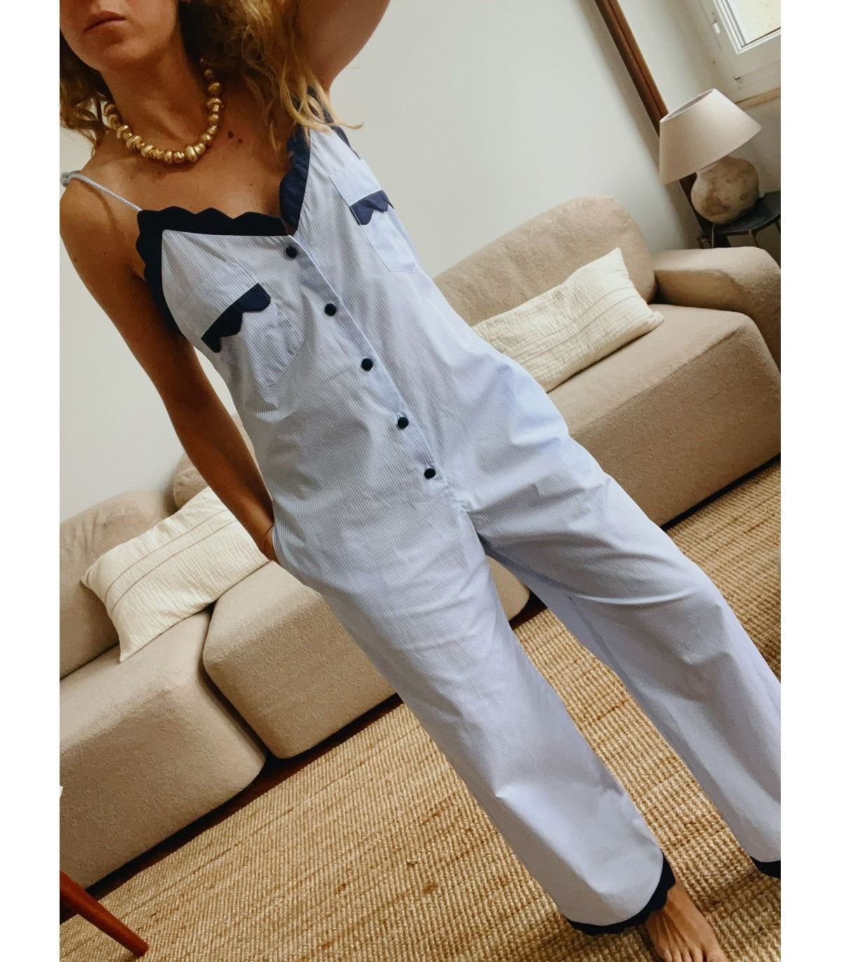 Striped Scalloped Jumpsuit