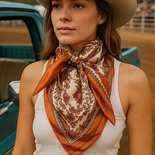 35x35" Burnt Orange and Tan Wild Rag/Scarf