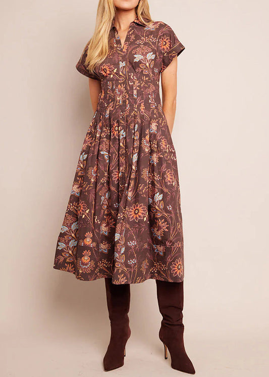 Brown Vintage Blossom Midi Dress