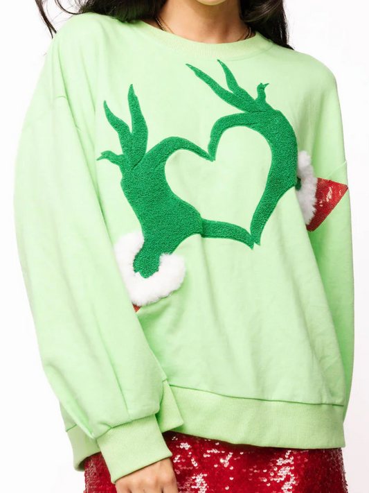 Green Grinch Heart Hand Sweatshirt
