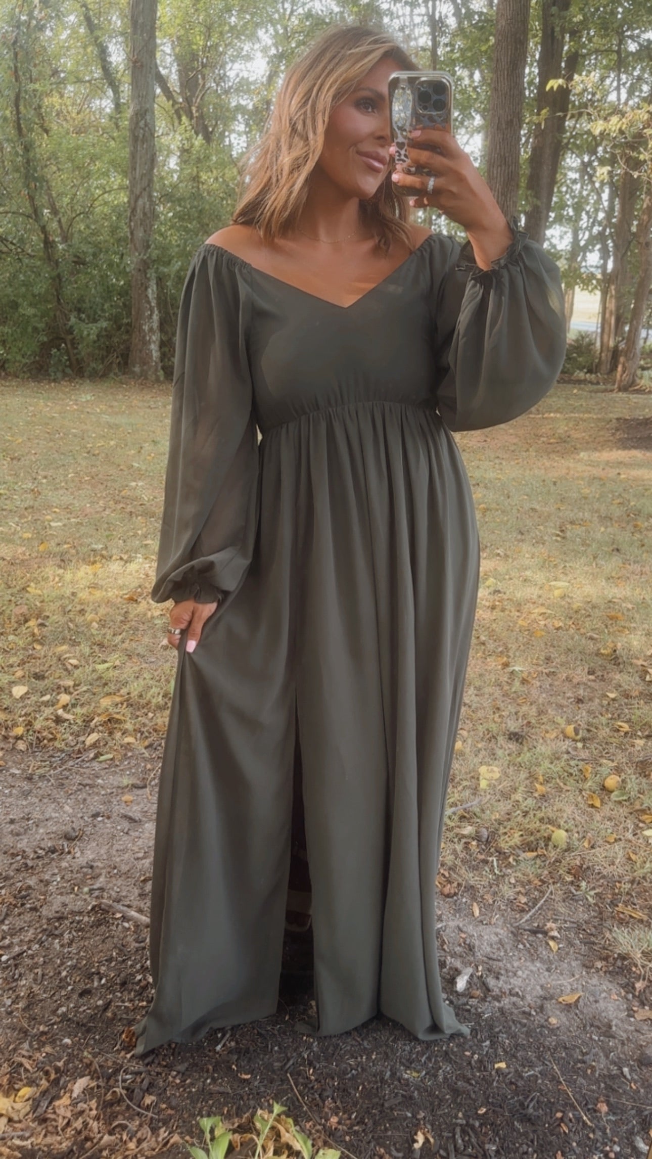 Timeless Romantic Chiffon Maxi Dress, Olive