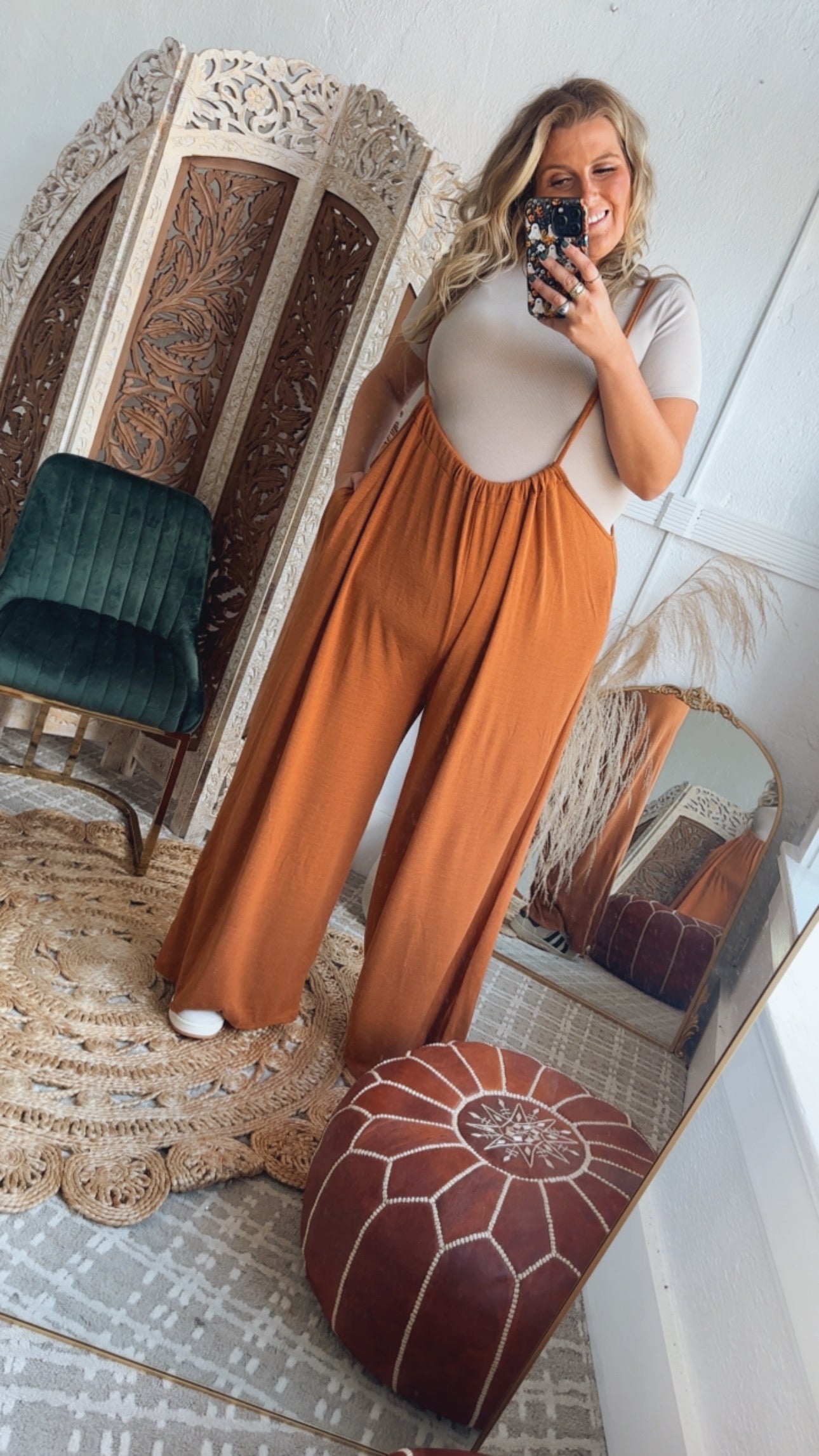 Head Over Heels Suspender Jumpsuit, Camel