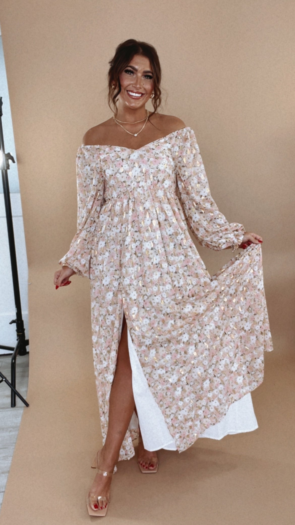 Timeless Romantic Chiffon Maxi Dress, Pink Floral