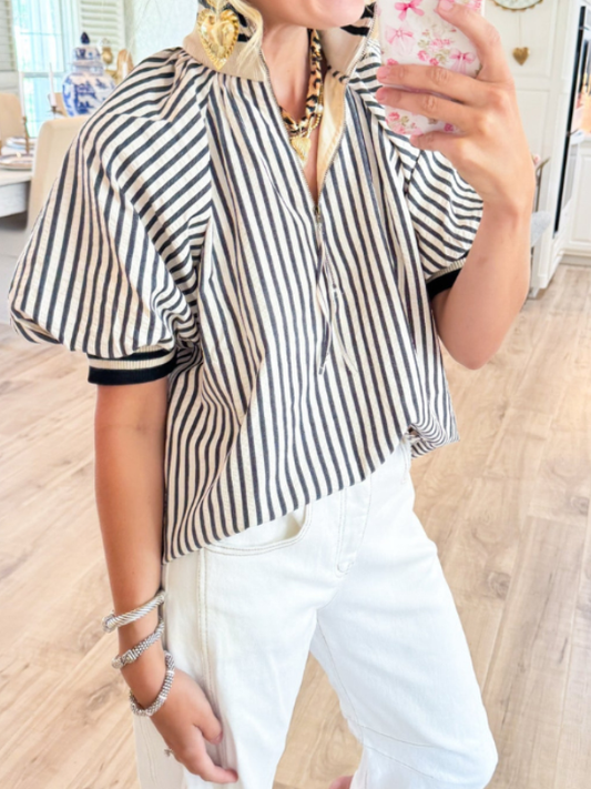 Stripe Half Zip Top