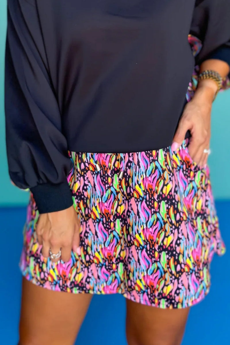 Crew Neck Printed Panel Scuba Set lnBlack Abstract Animal