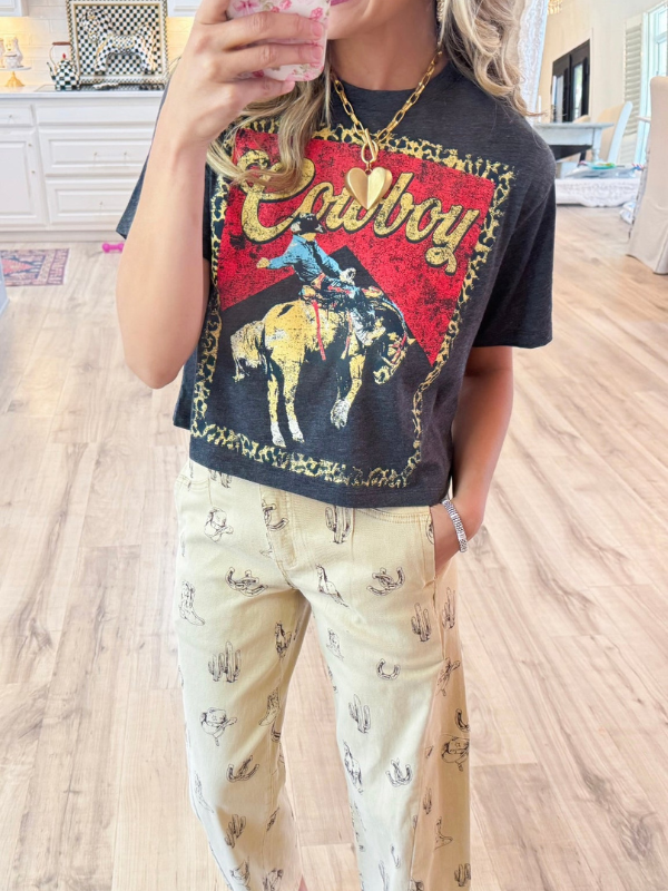 Cowboy Leopard Cropped Graphic Tee