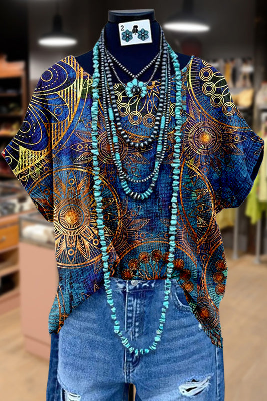 Bohemian Print Dolman Sleeve Top