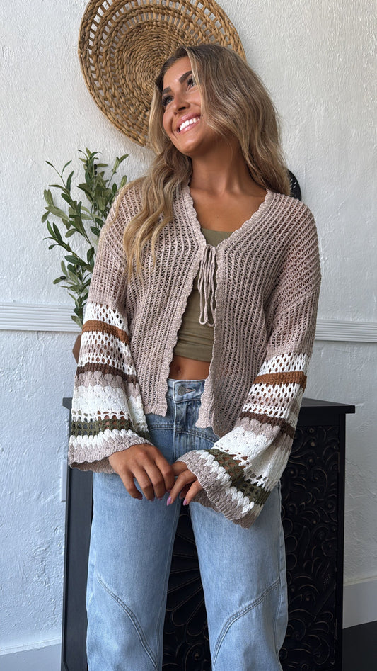 Toasted Almond Knit Cardigan, Mocha/ Olive