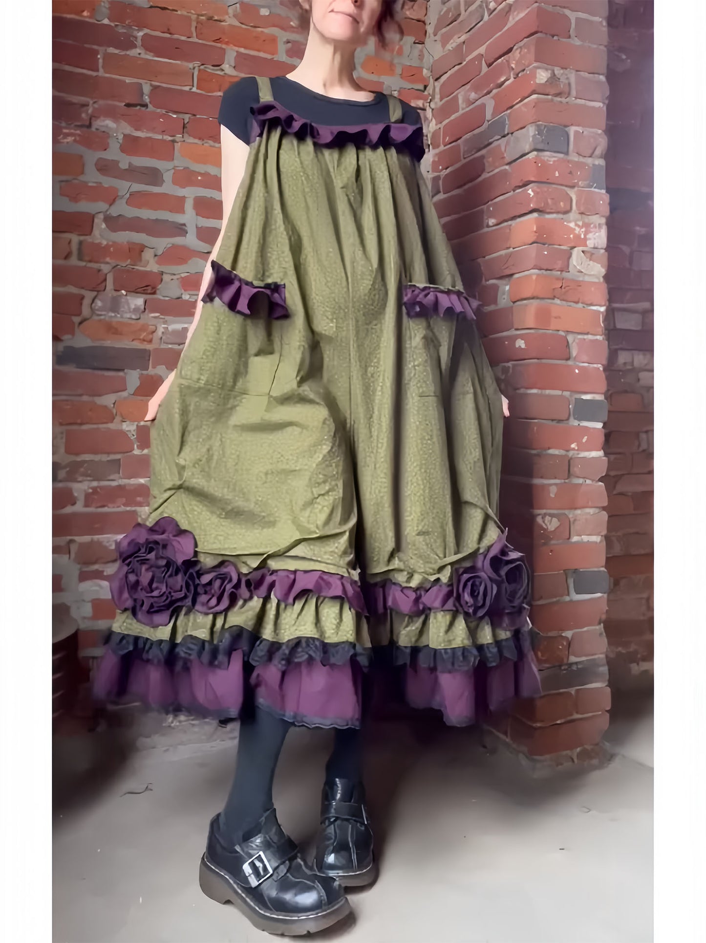 Vintage Ruffle Babydoll Overalls Jumpsuit