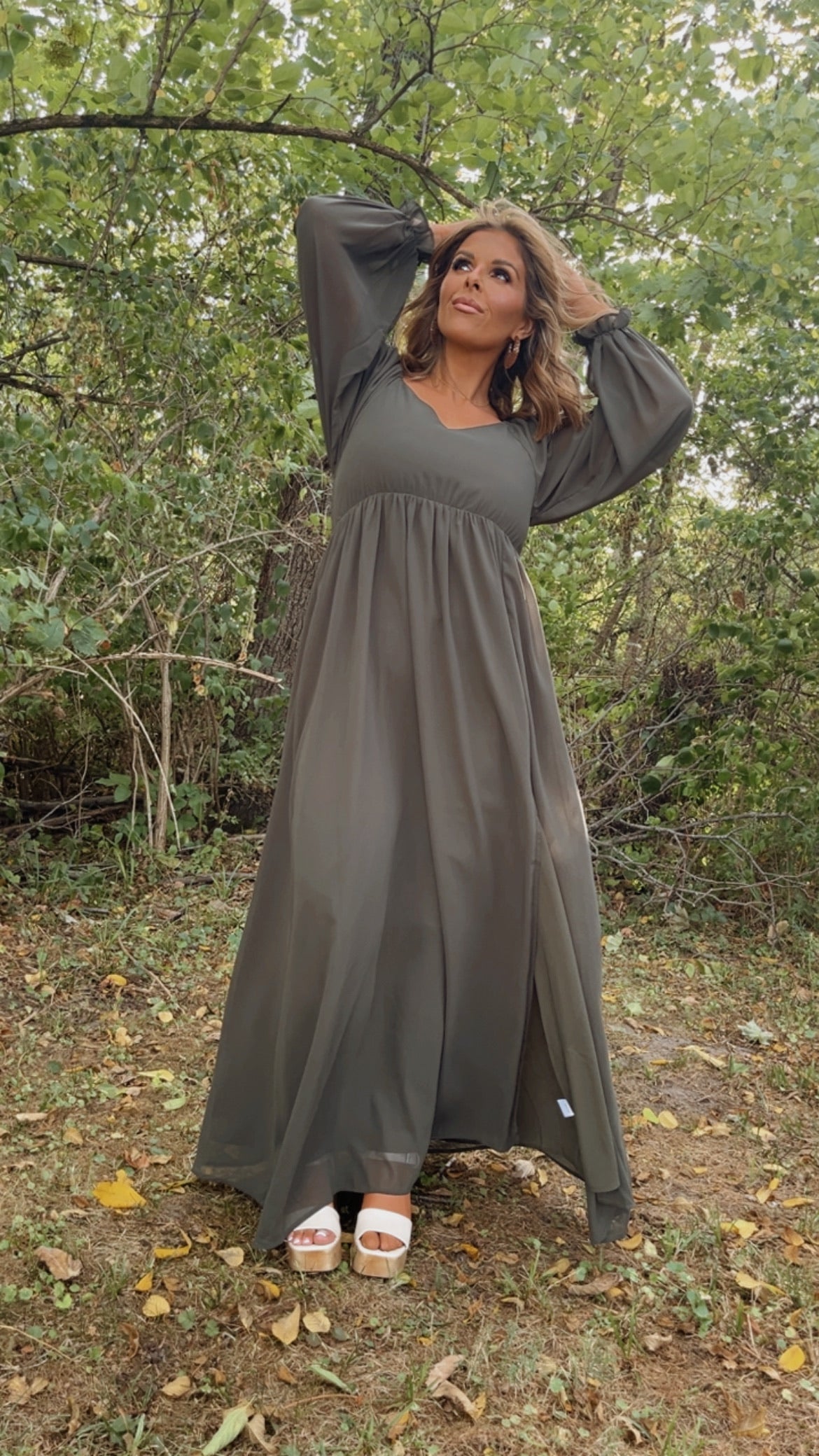 Timeless Romantic Chiffon Maxi Dress, Olive