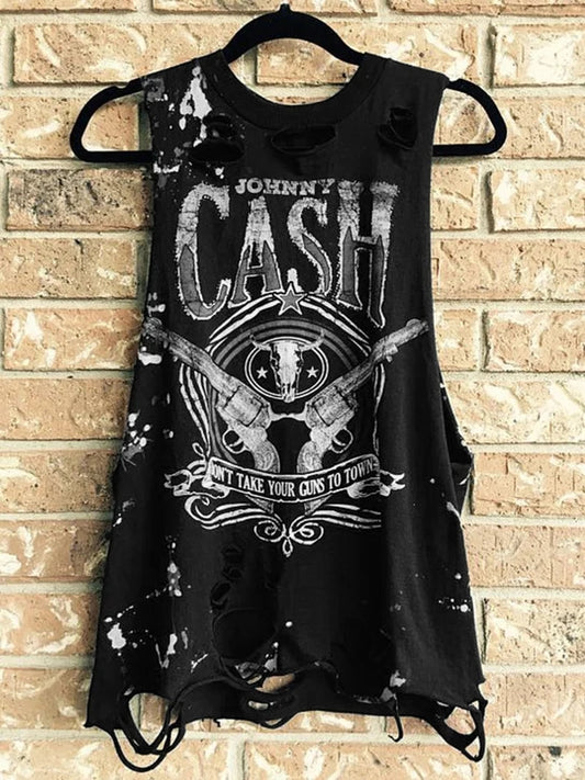 Punk print sleeveless T-shirt