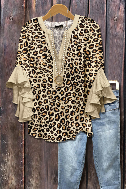 Leopard Print Ruffle Sleeve Top