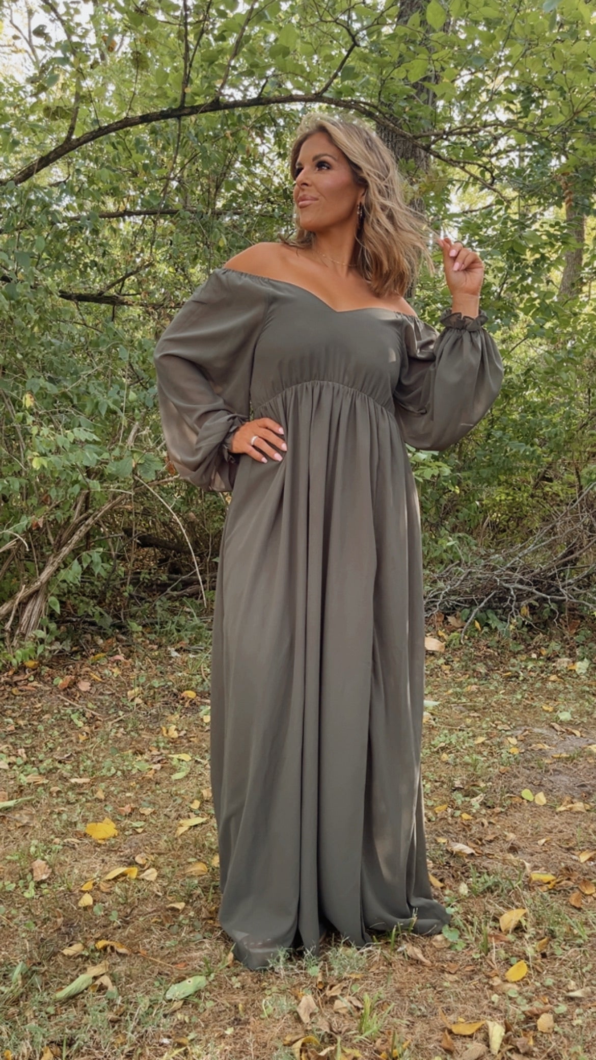 Timeless Romantic Chiffon Maxi Dress, Olive