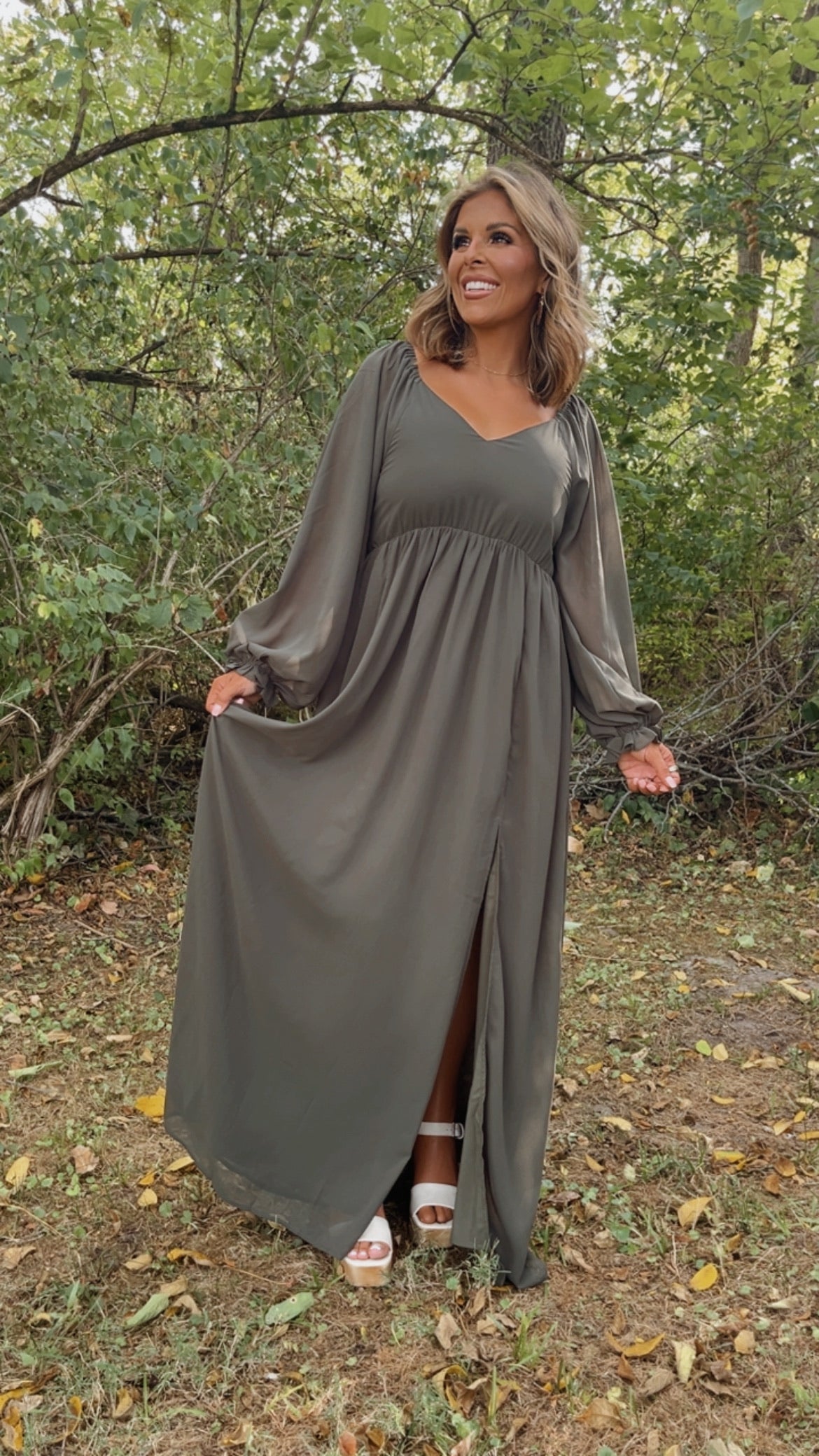 Timeless Romantic Chiffon Maxi Dress, Olive