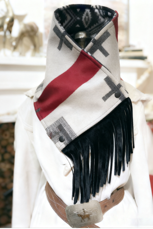 Women's Western-style Fringe Scarf - Aztec Pattern
