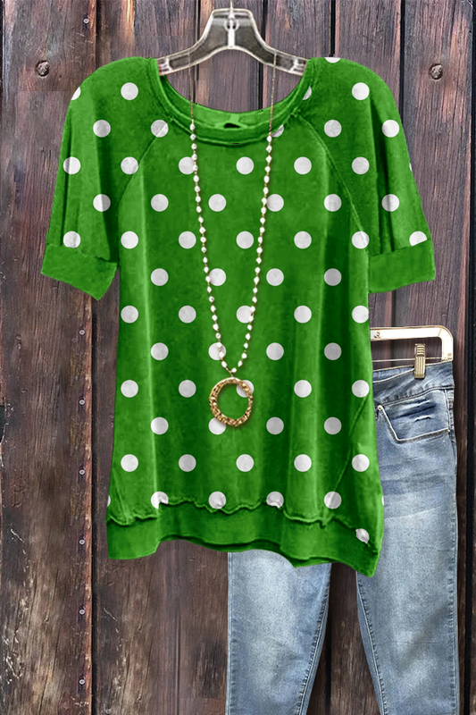 Polka Dot Print Short Sleeve Sweatshirt