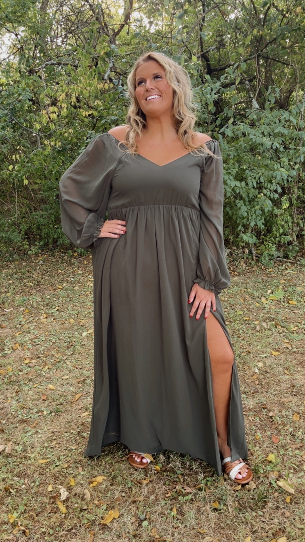Timeless Romantic Chiffon Maxi Dress, Olive