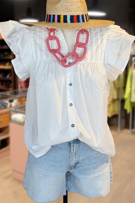 Solid Pleated Flutter Sleeve Top