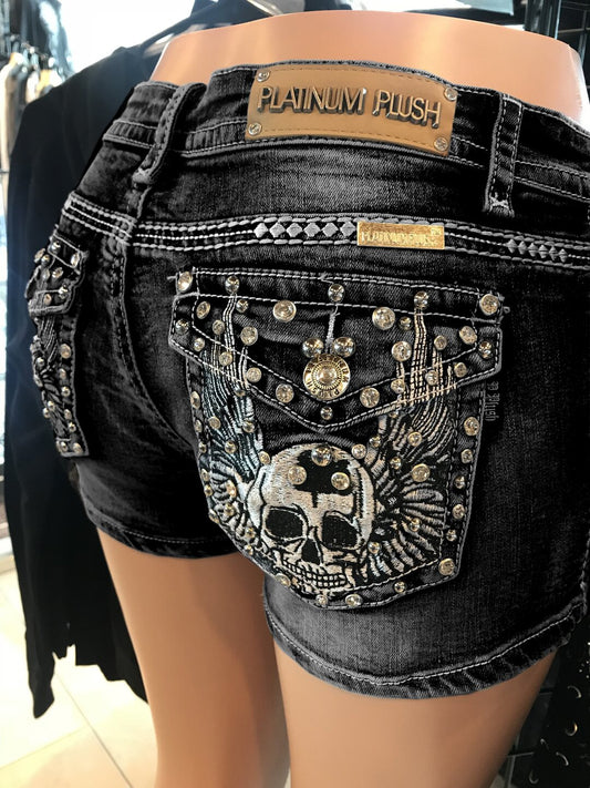 Skull Bling Denim Shorts