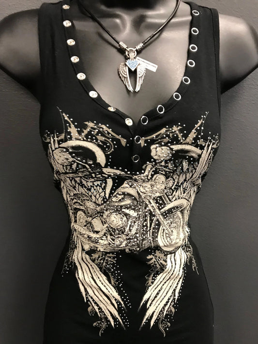 Punk skull print sleeveless T-shirt