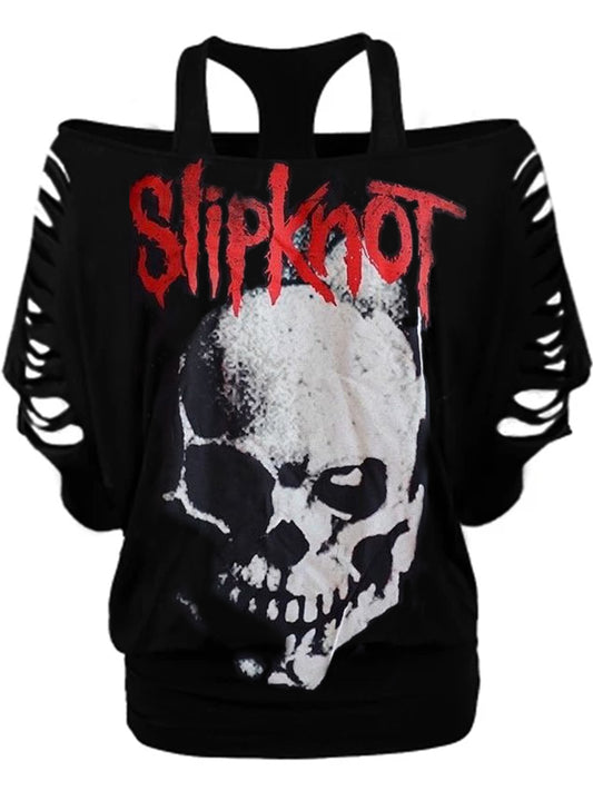 Women's casual top with punk skull print
