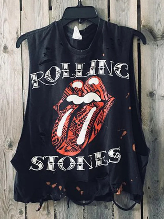 Punk print sleeveless T-shirt
