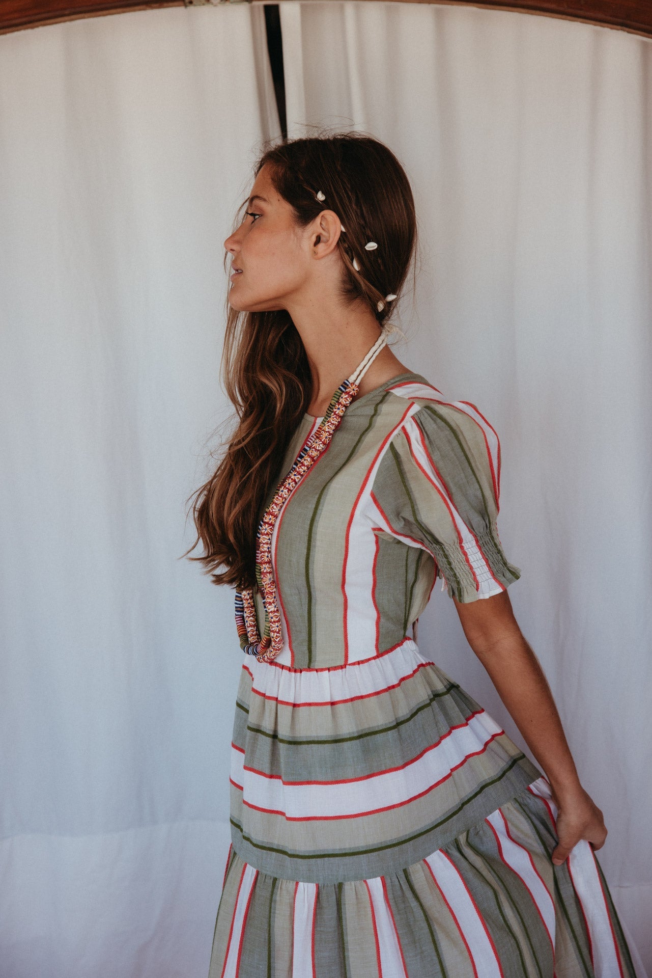 Strappy Back Contrast Stripes Midi Dress