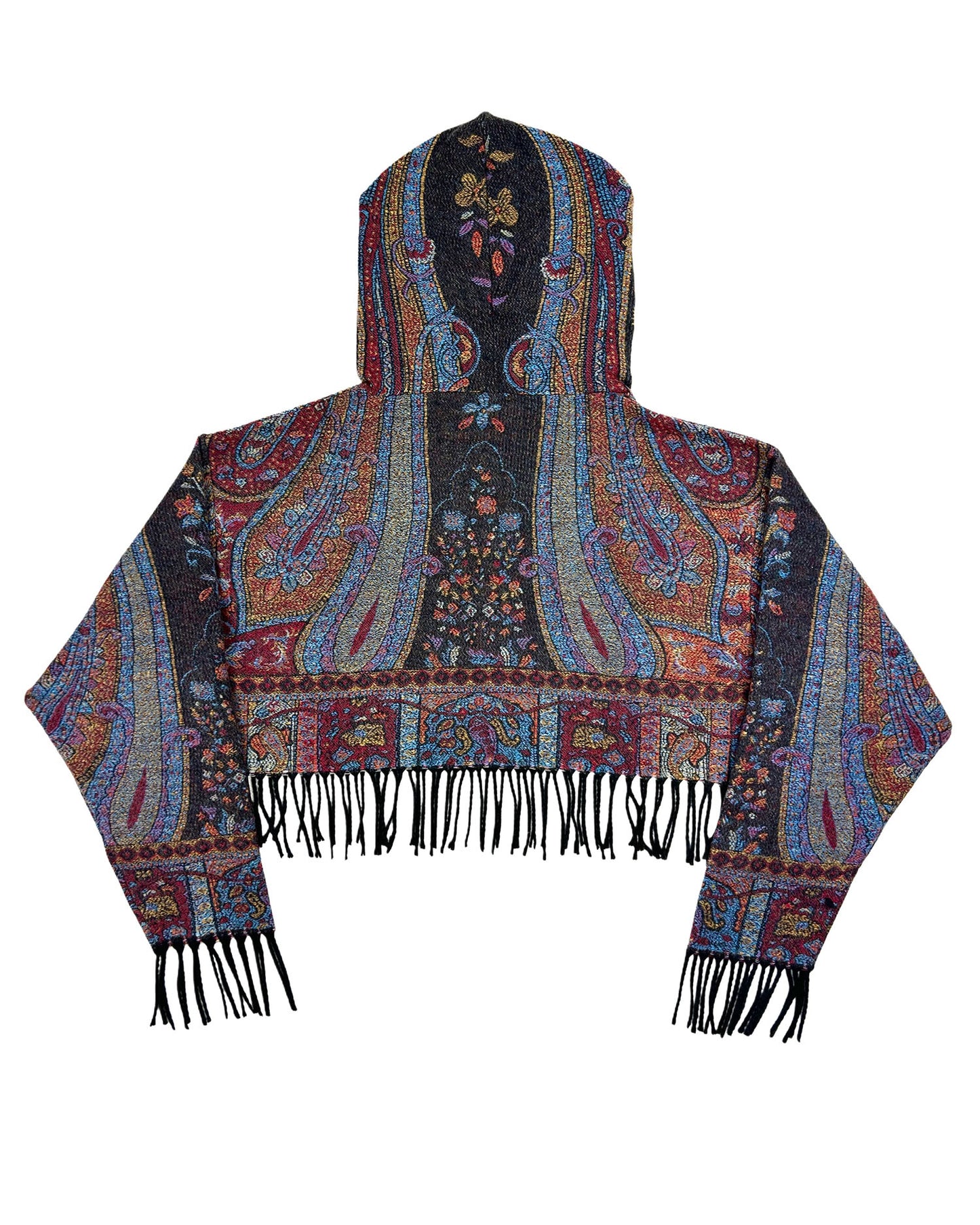 Fringed Cropped Patterned Hoodie