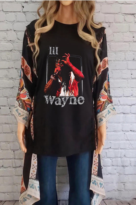 lil Wayne print bat sleeve top