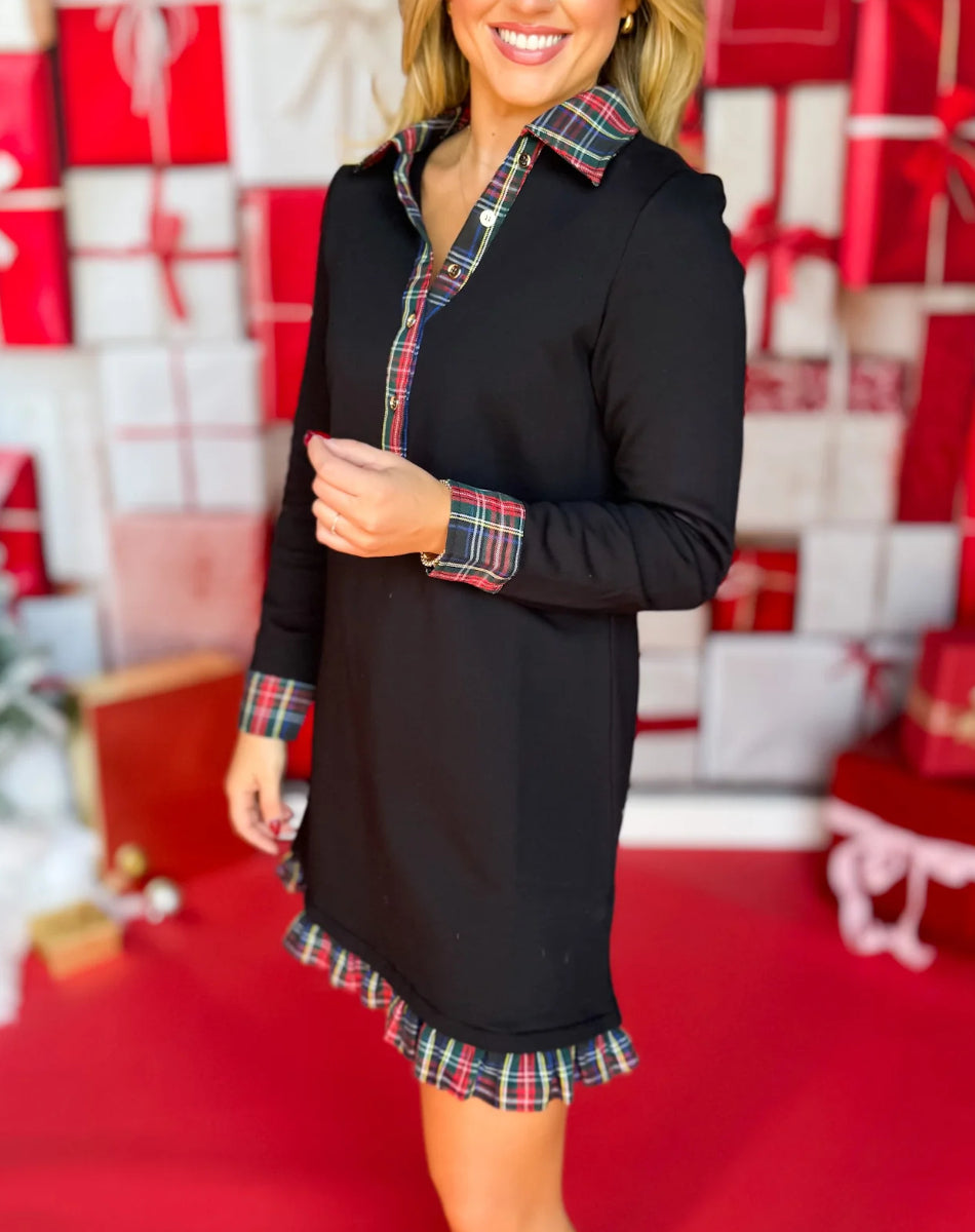 Ruffled, contrasting long-sleeved dress