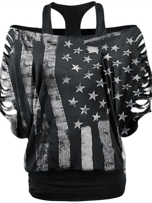 National flag stripe print Batman cutout T-shirt top